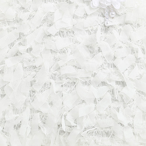 Textured White Sleeveless Top with Fringe & Bow TG6425