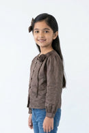 Burgundy Satin Top with Floral Appliqué TG6449