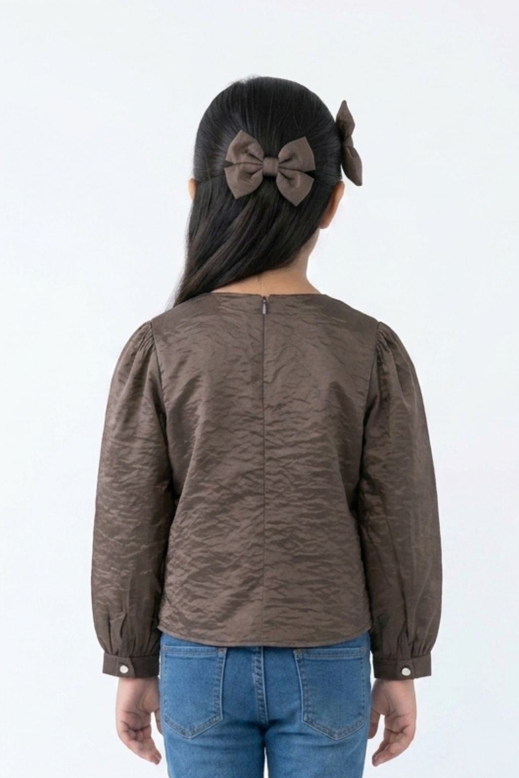 Burgundy Satin Top with Floral Appliqué TG6449