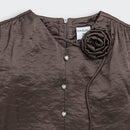 Tiny Girl Burgundy Satin Top with Floral Appliqué
