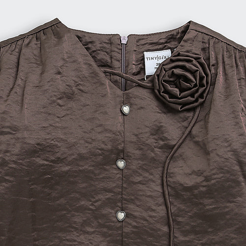 Burgundy Satin Top with Floral Appliqué TG6449