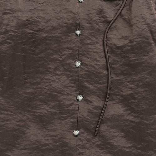 Burgundy Satin Top with Floral Appliqué TG6449