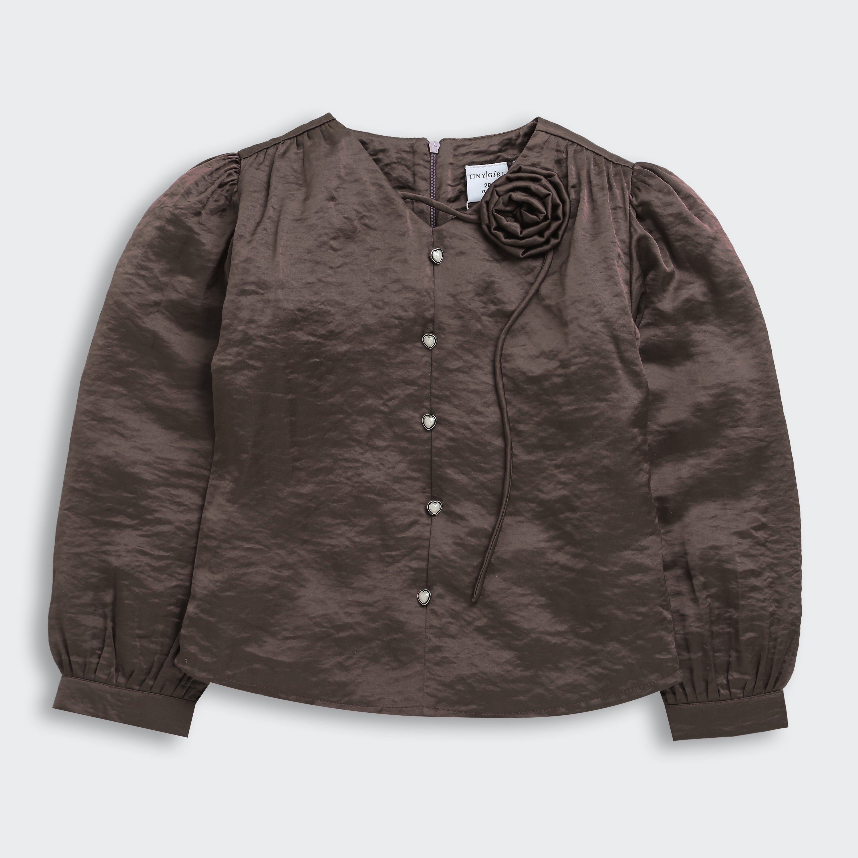 Tiny Girl Burgundy Satin Top with Floral Appliqué