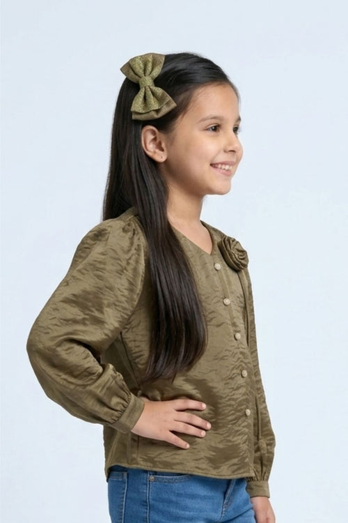 Copper Satin Puff Sleeve Top TG6449