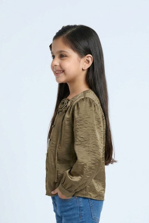 Copper Satin Puff Sleeve Top TG6449