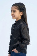 Black Satin Top with Lace Collar TG6450