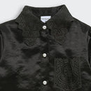 Black Satin Top with Lace Collar TG6450