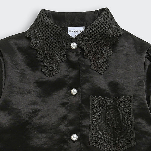 Black Satin Top with Lace Collar TG6450