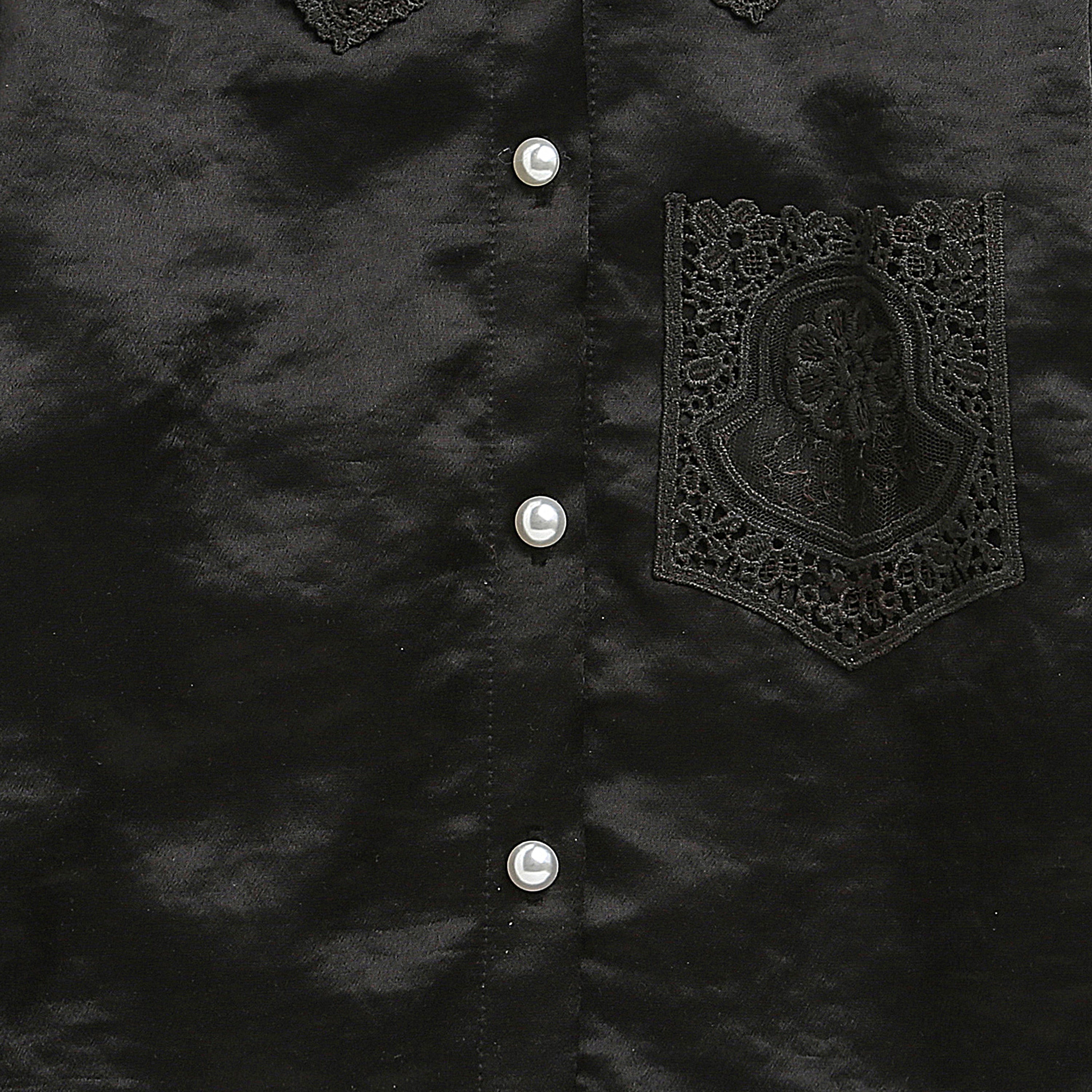 Black Satin Top with Lace Collar TG6450