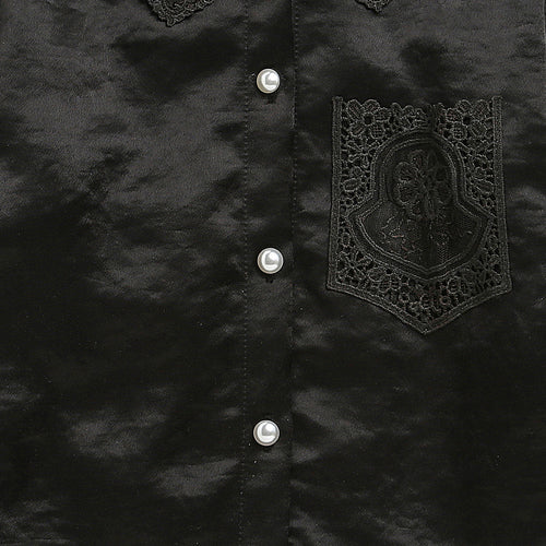 Black Satin Top with Lace Collar TG6450