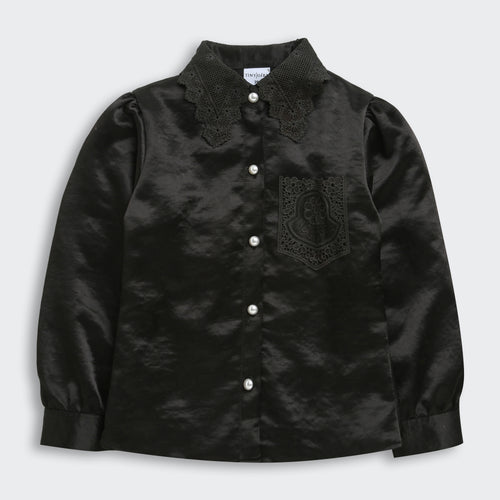 Black Satin Top with Lace Collar TG6450