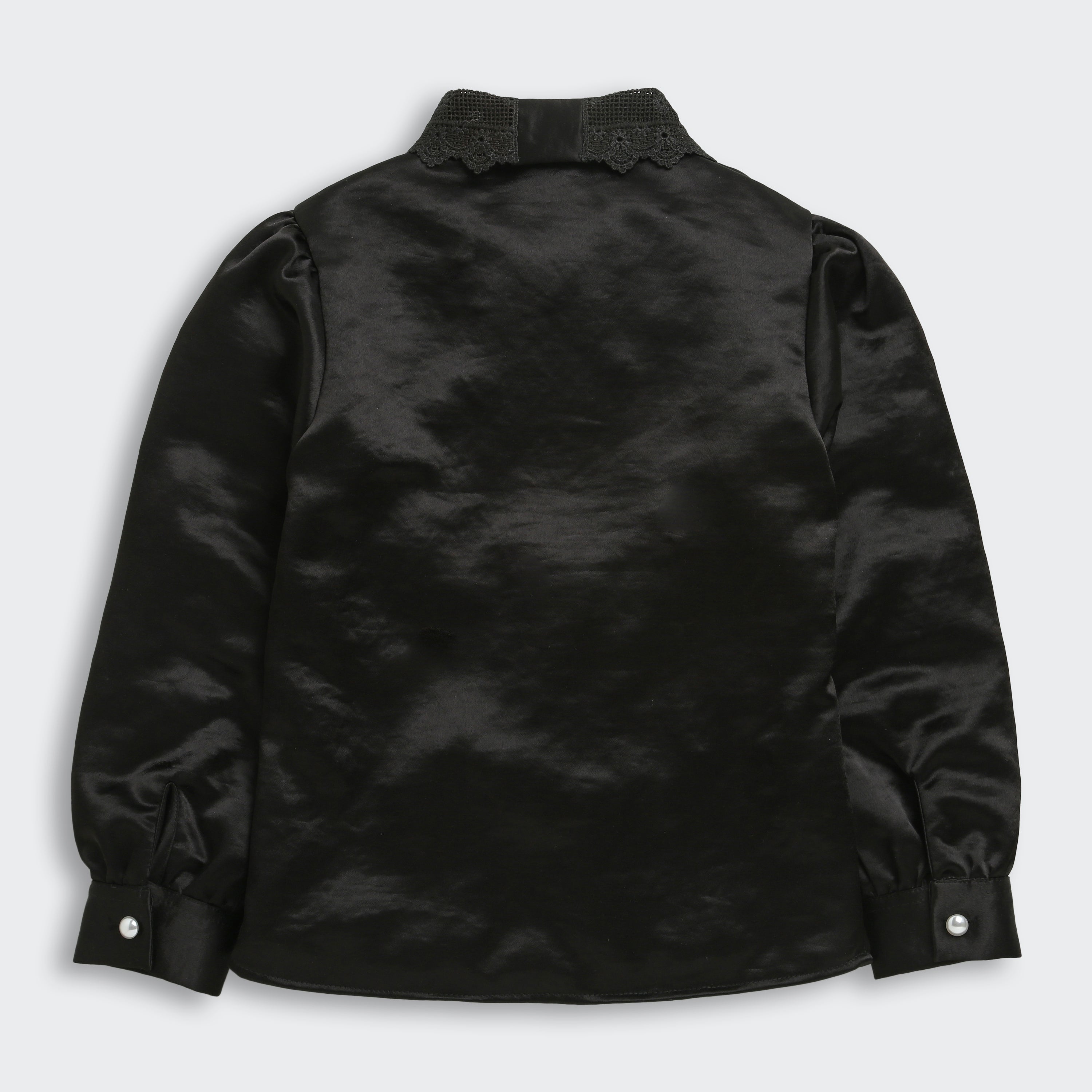 Black Satin Top with Lace Collar TG6450