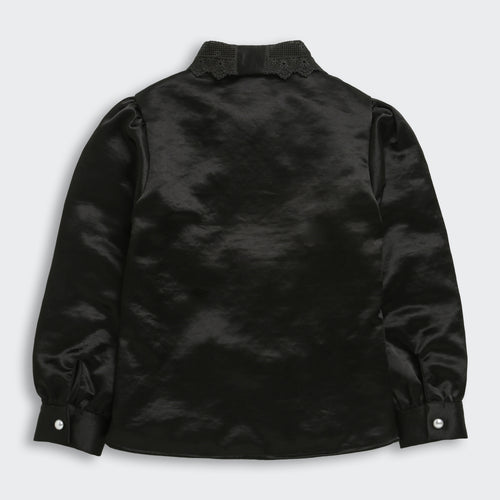Black Satin Top with Lace Collar TG6450