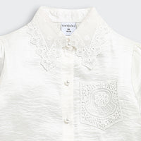 Tiny Girl Off-White Satin Top with Lace Collar