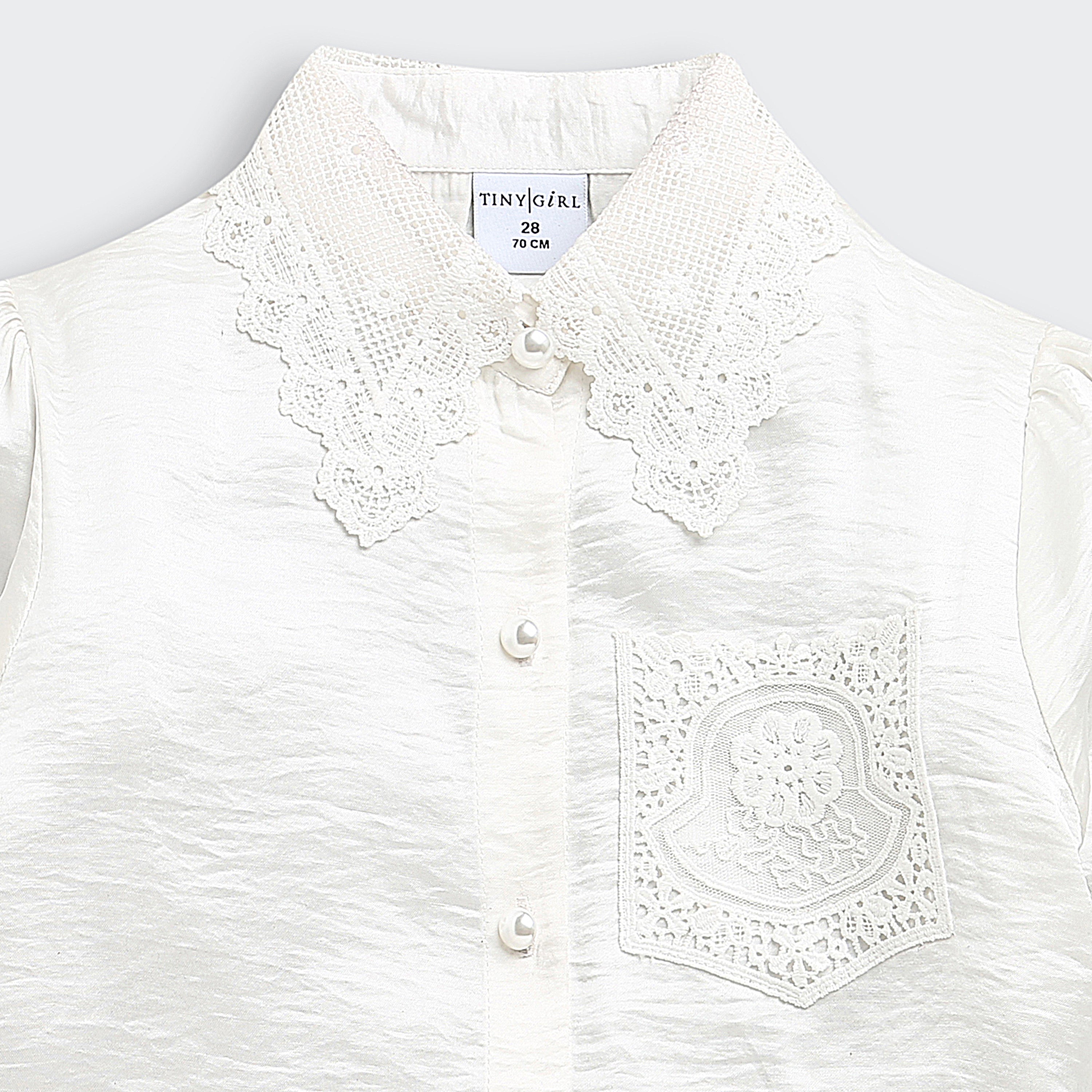 Tiny Girl Off-White Satin Top with Lace Collar