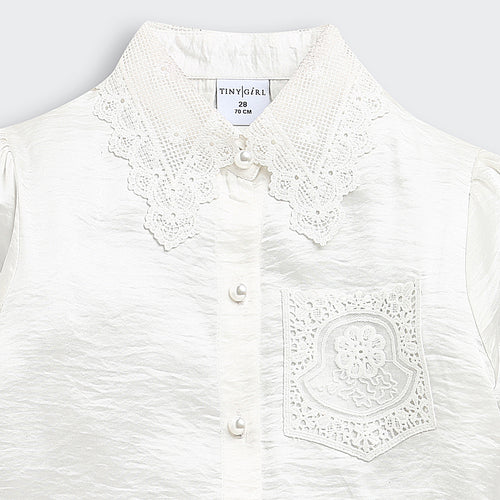 Off-White Satin Top with Lace Collar TG6450