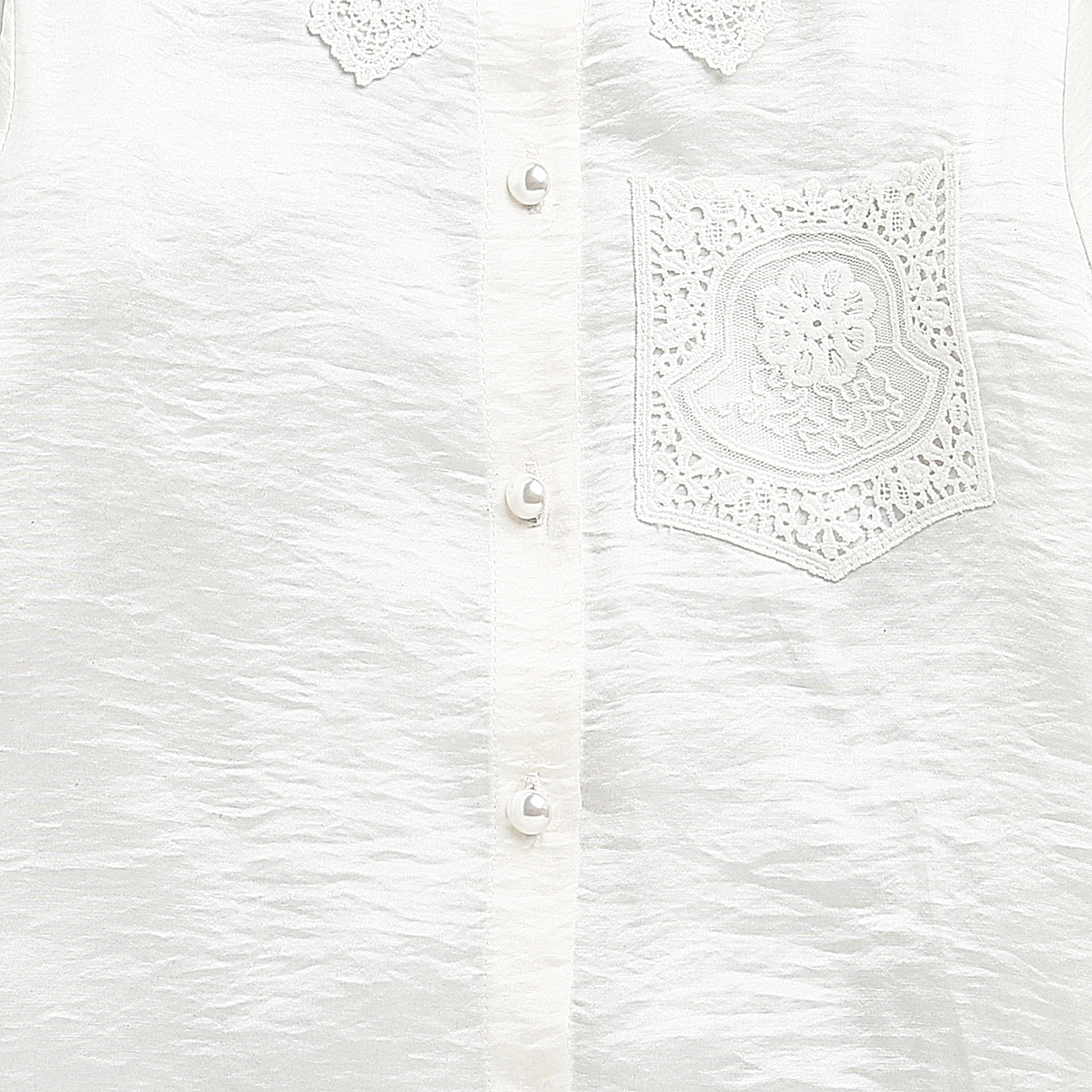 Tiny Girl Off-White Satin Top with Lace Collar