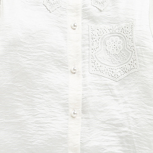 Off-White Satin Top with Lace Collar TG6450