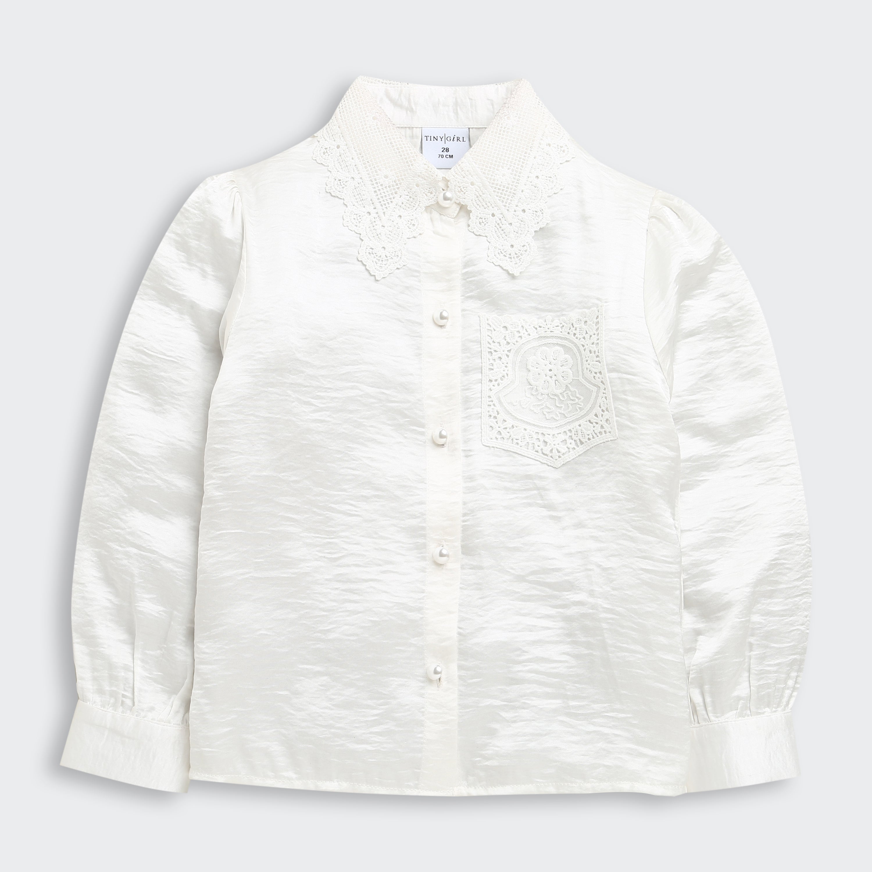Tiny Girl Off-White Satin Top with Lace Collar