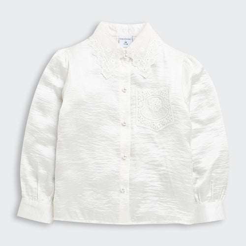 Off-White Satin Top with Lace Collar TG6450
