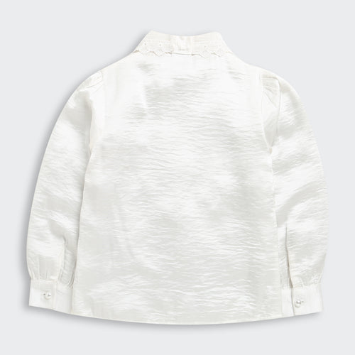 Off-White Satin Top with Lace Collar TG6450