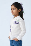 Off White Floral Printed Top With Collar Neck TG6455