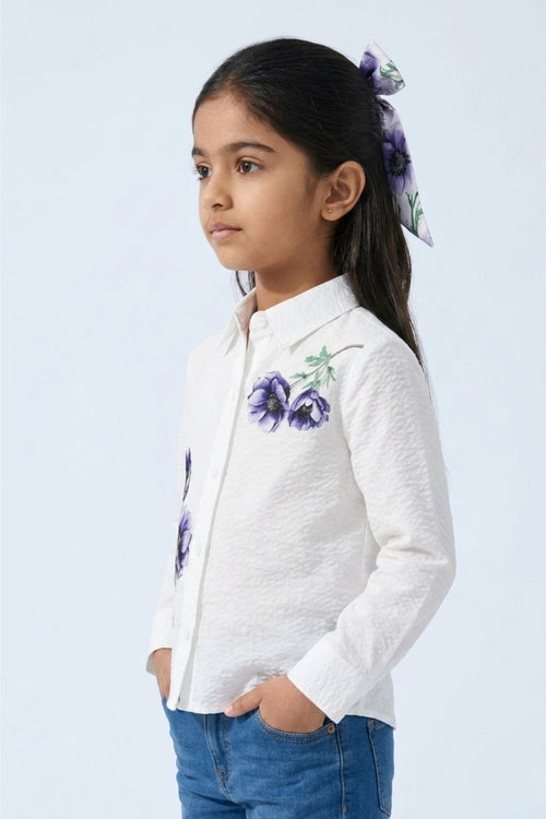 Off White Floral Printed Top With Collar Neck TG6455