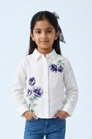 Off White Floral Printed Top With Collar Neck TG6455
