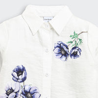 Tiny Girl Off White Floral Printed Full Sleeves Top With Collar Neck