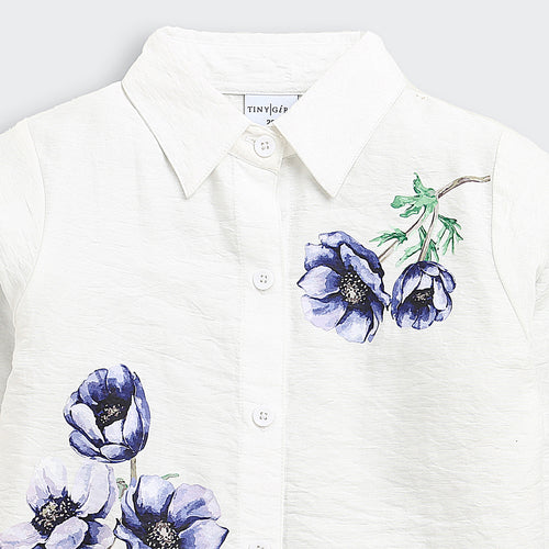 Off White Floral Printed Top With Collar Neck TG6455