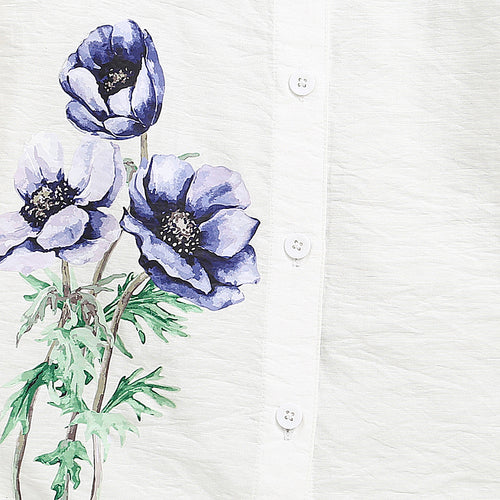 Off White Floral Printed Top With Collar Neck TG6455