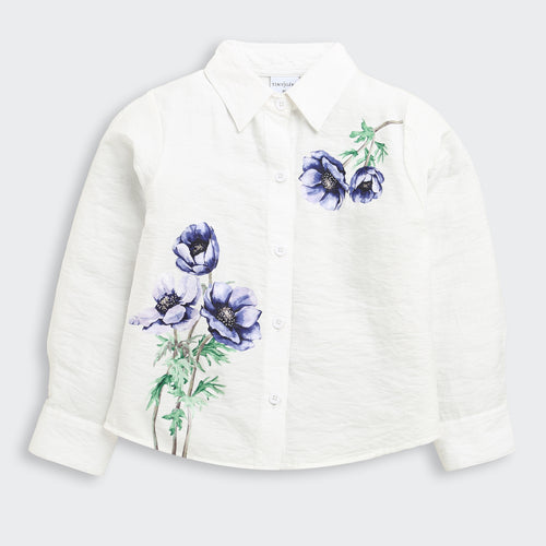 Off White Floral Printed Top With Collar Neck TG6455
