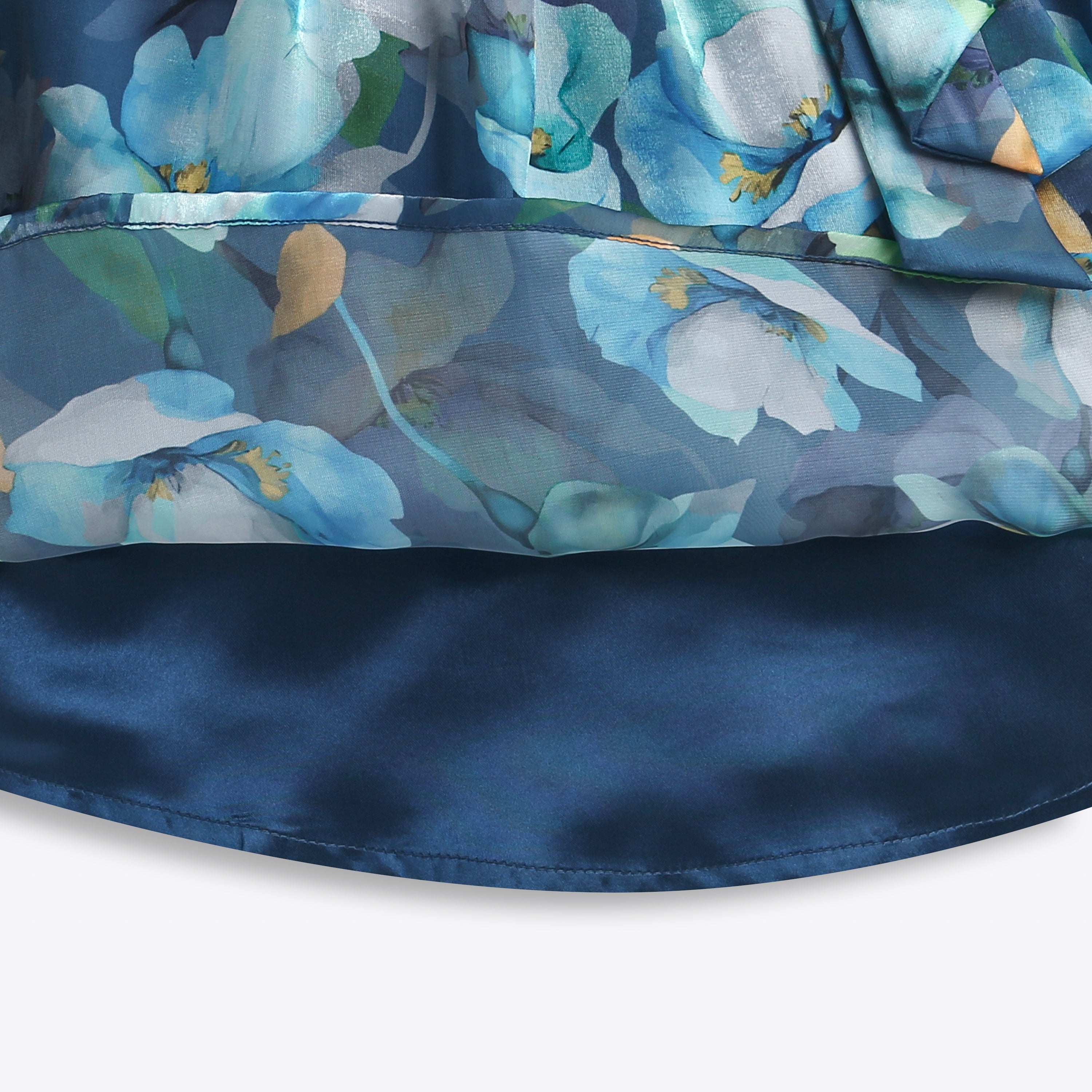 Tiny Girl Blue Floral Organza Bow-Neck Top for Girls