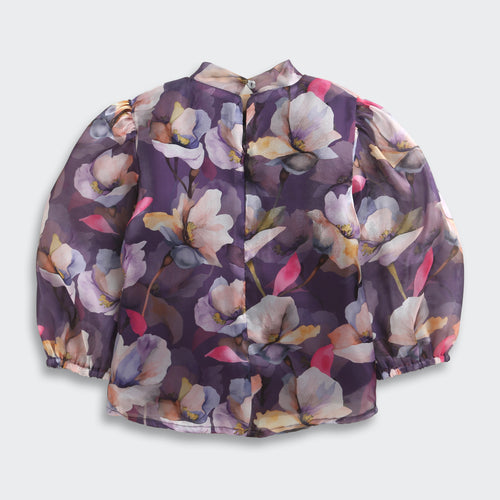 Purple Floral Sheer Organza Top TG6460