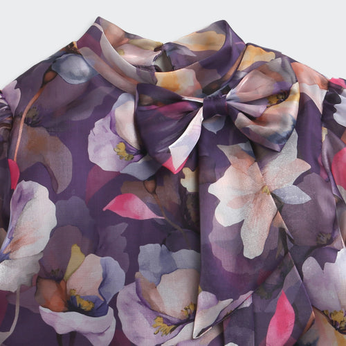 Purple Floral Sheer Organza Top TG6460