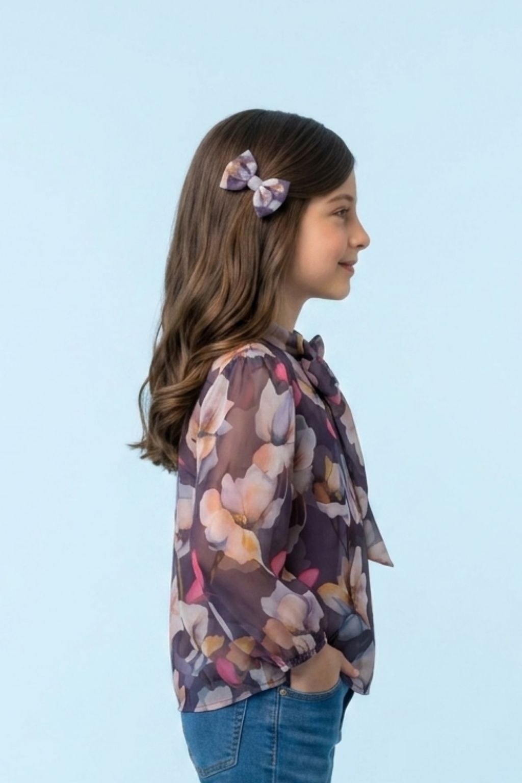 Purple Floral Sheer Organza Top TG6460