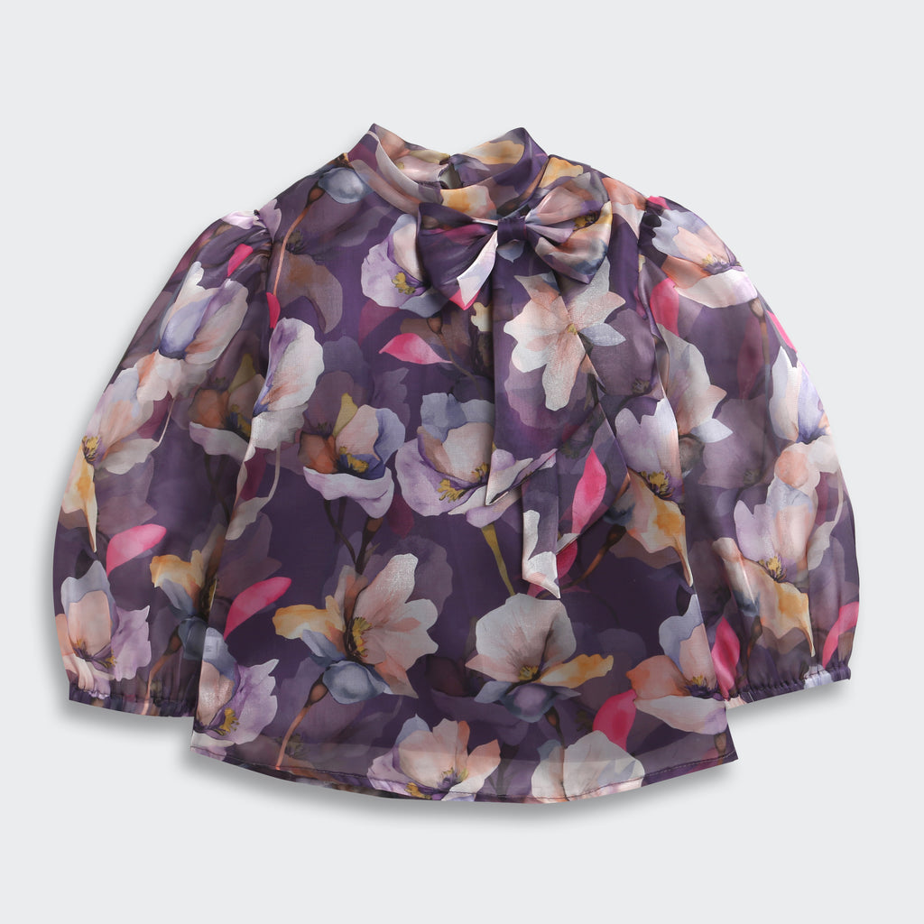 Purple Floral Sheer Organza Top TG6460
