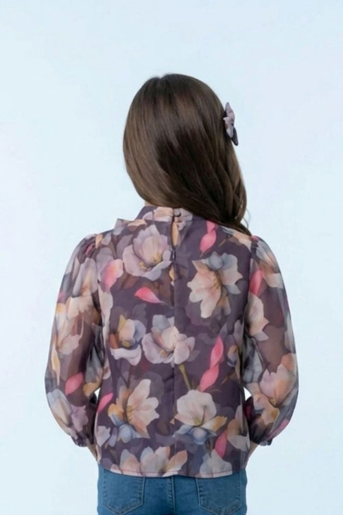 Purple Floral Sheer Organza Top TG6460