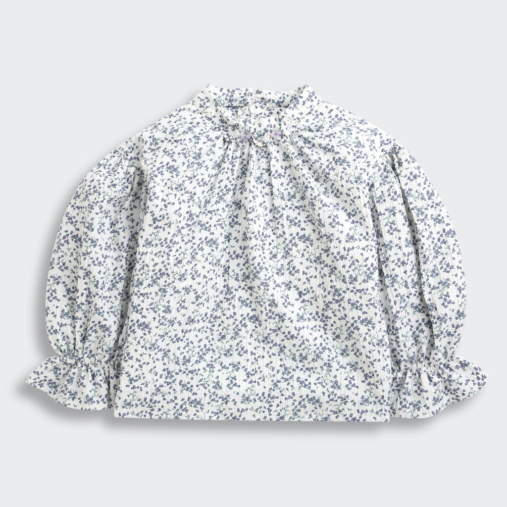 Blue Floral Printed Ruffle Sleeve Top TG6476