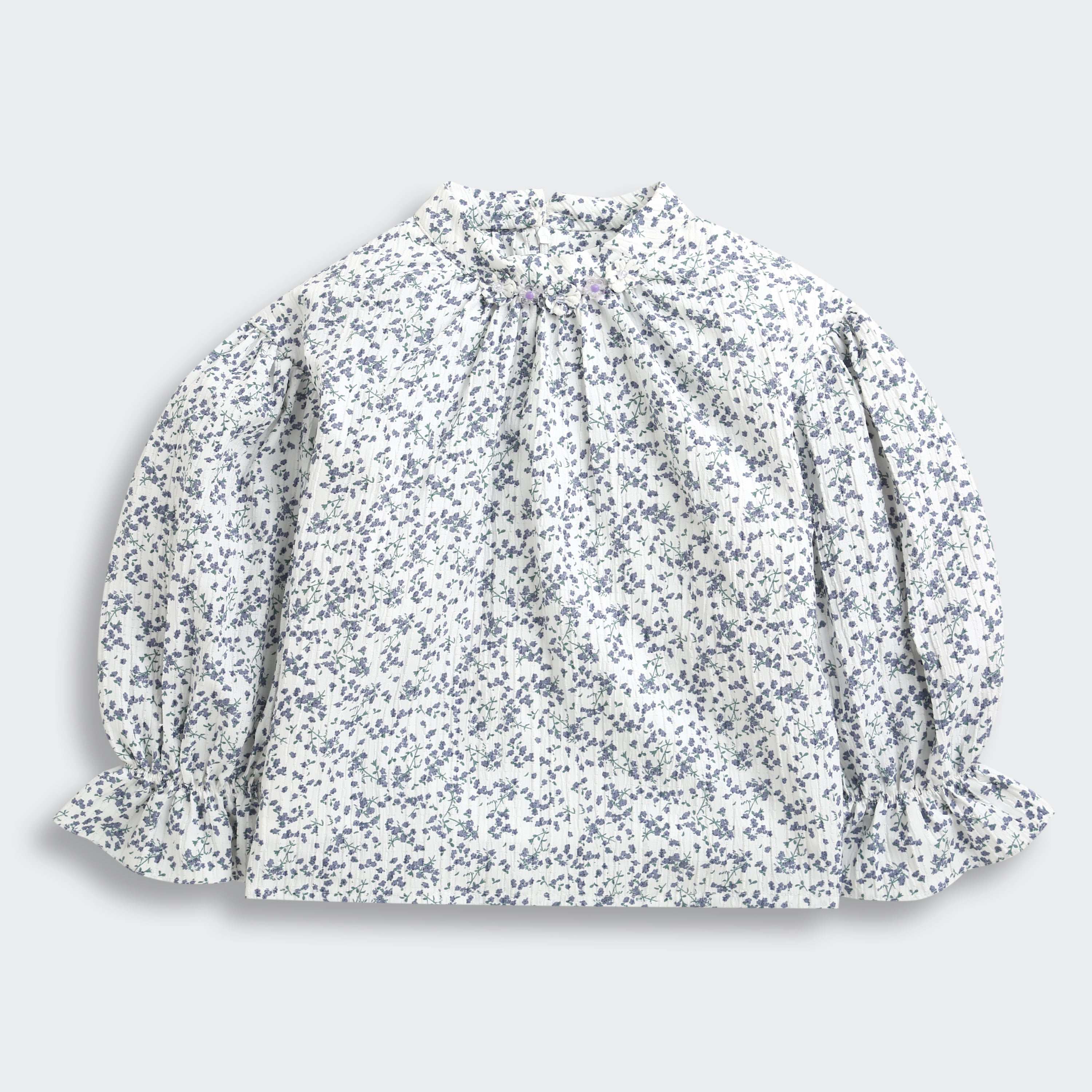 TinyGirl Blue Floral Printed Ruffle Sleeve Top for Girls