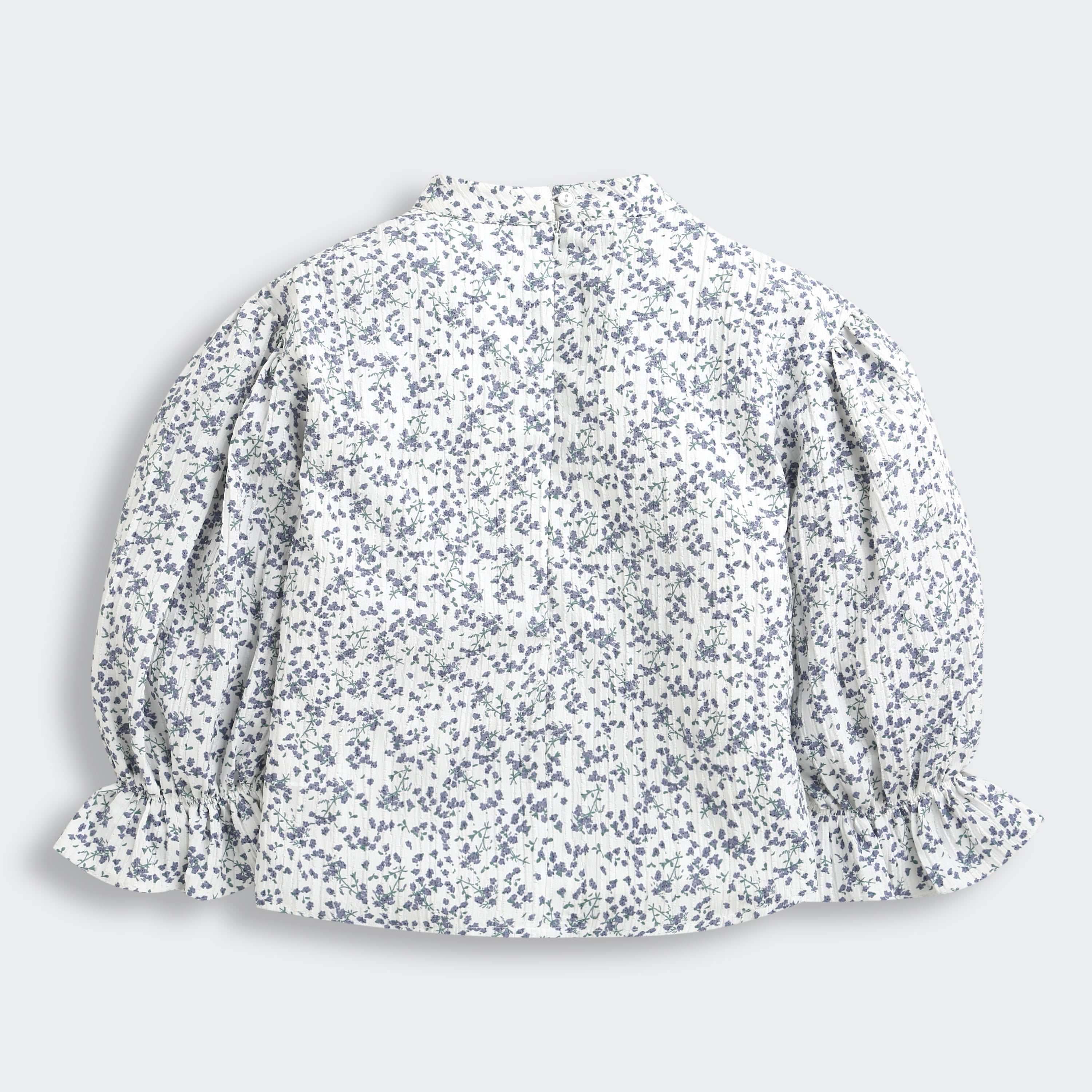 TinyGirl Blue Floral Printed Ruffle Sleeve Top for Girls