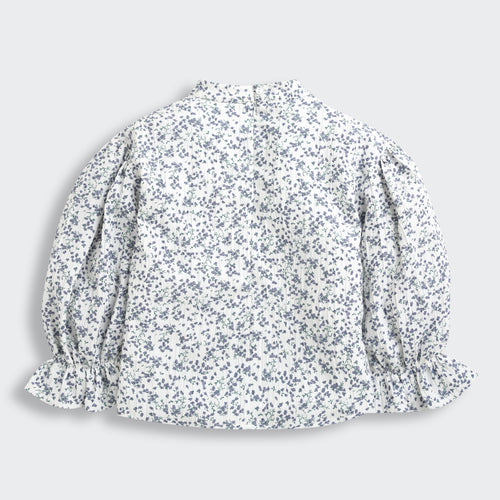 Blue Floral Printed Ruffle Sleeve Top TG6476