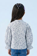 Blue Floral Printed Ruffle Sleeve Top TG6476