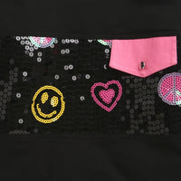 TinyGirl Black Sequin Smile & Hearts Sweatshirt for Girls