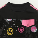 TinyGirl Black Sequin Smile & Hearts Sweatshirt for Girls