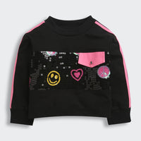 TinyGirl Black Sequin Smile & Hearts Sweatshirt for Girls