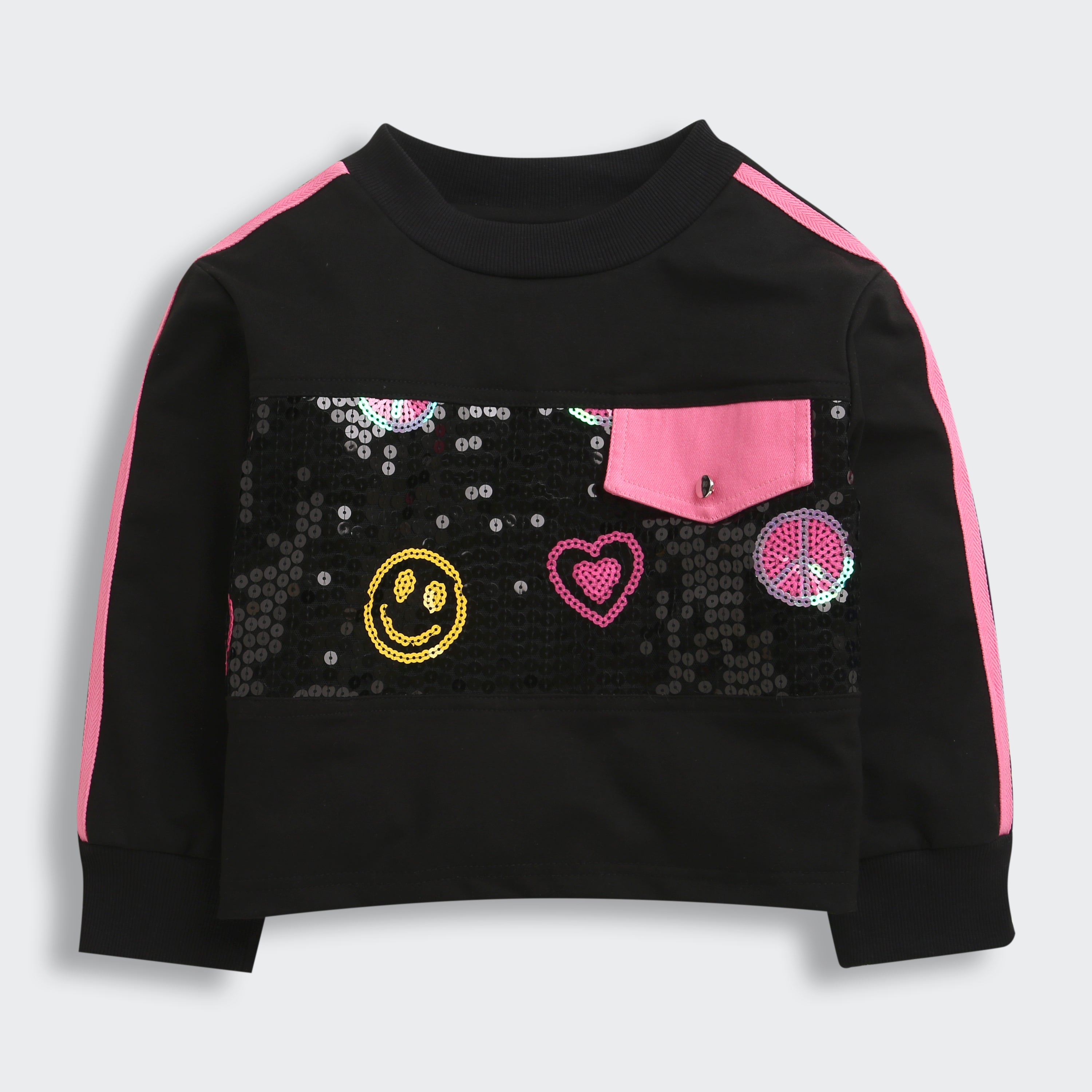 TinyGirl Black Sequin Smile & Hearts Sweatshirt for Girls