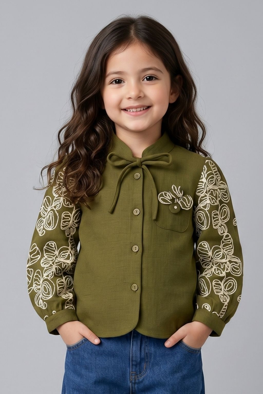 Olive Green Embroidered Top TG6484