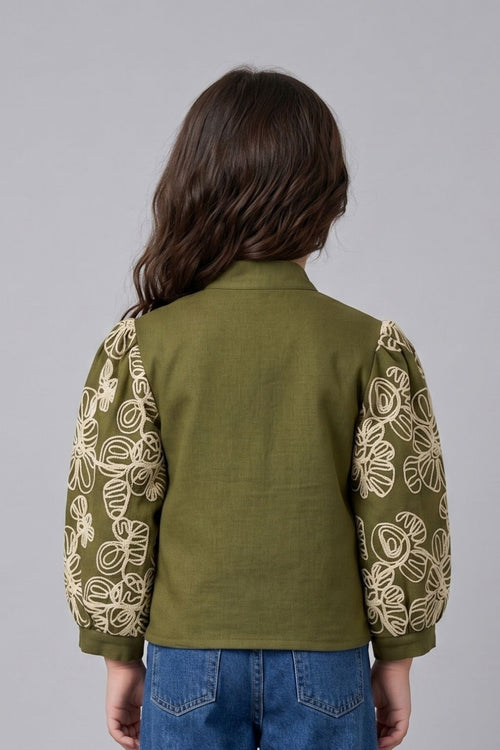Olive Green Embroidered Top TG6484