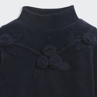 TinyGirl Navy Blue Textured Floral Sweatshirt for Girls